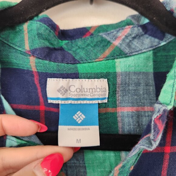 Columbia PFG Plaid Green Popover Shirt Blouse 100% Cotton Hiking Women's M - Picture 8 of 10